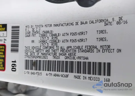 2017 Toyota Tacoma Trd Sport из США, поврежденный, VIN 3TMDZ5BN2HM012821